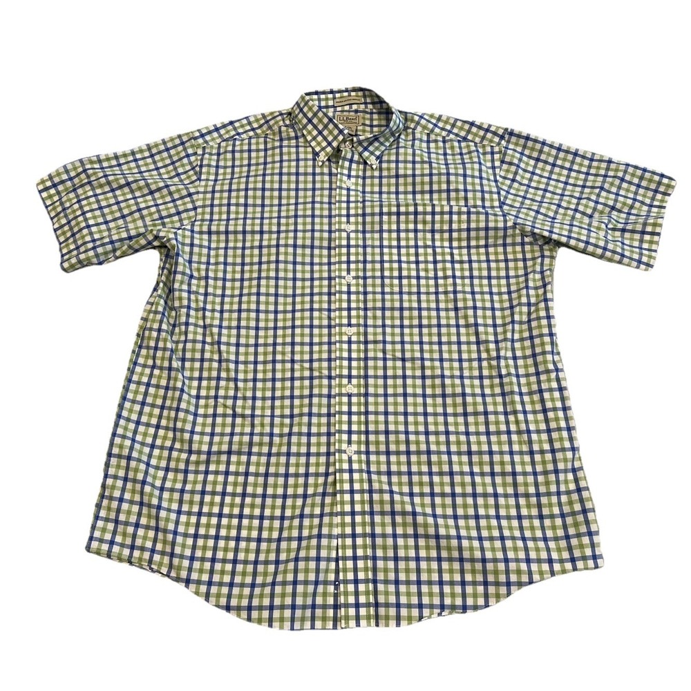 Men's L.L. Bean Button Down Plaid Shirt Short Sleeve Large 0 AUV3